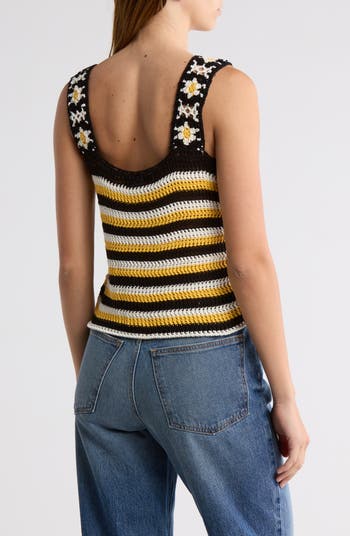 Floral Patch Crochet Button Front Tank
