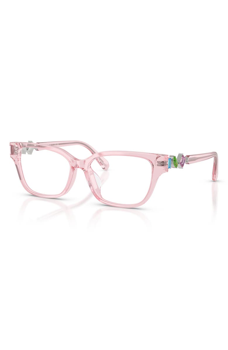 Swarovski 54mm Crystal Embellished Pillow Optical Glasses, Alternate, color, Transparent Pink / Demo Lens