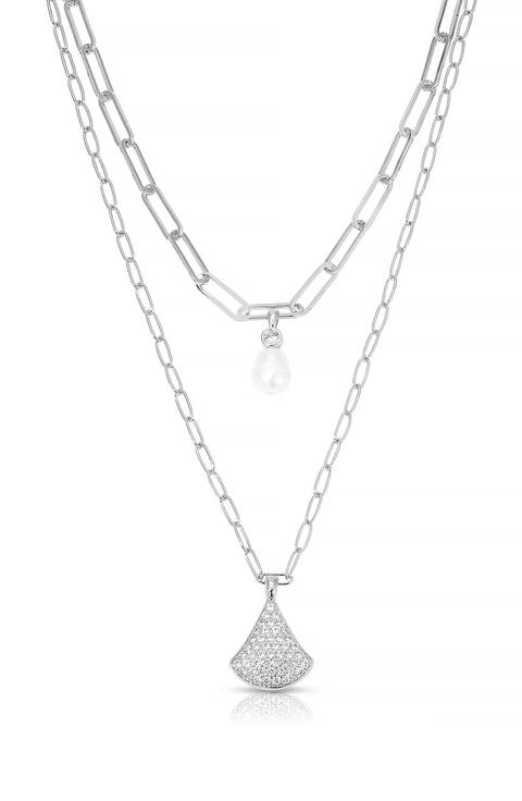 Layered Teardrop & Freshwater Pearl Charm Necklace