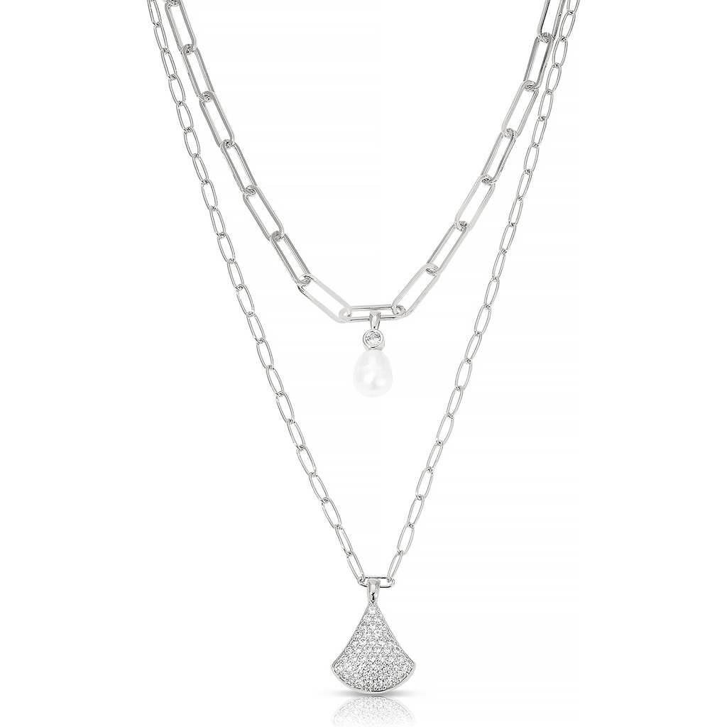 Ettika Layered Teardrop & Freshwater Pearl Charm Necklace In Silver