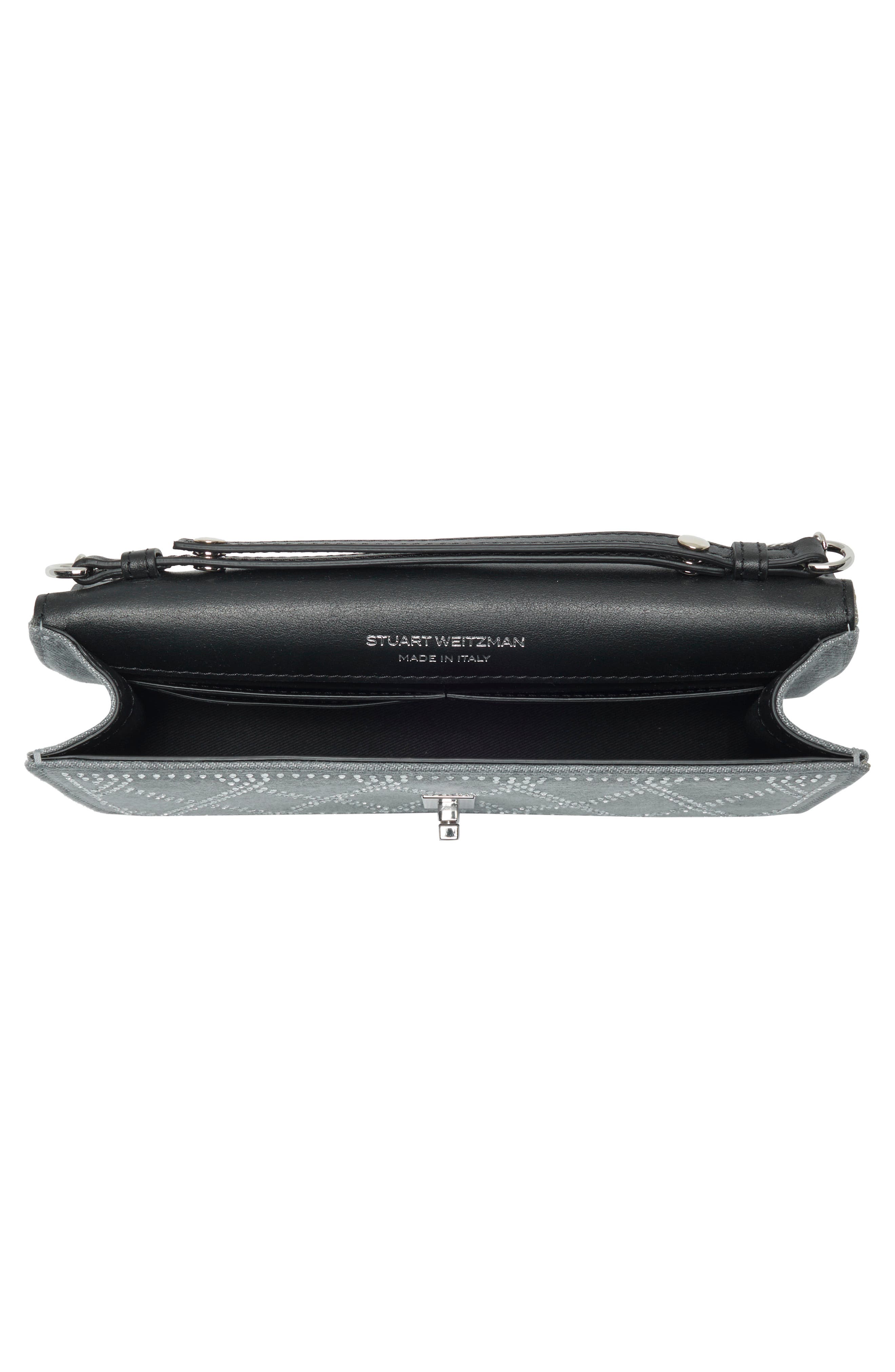 Milan Shine Denim Clutch, Alternate, color, PERLA/CLEAR