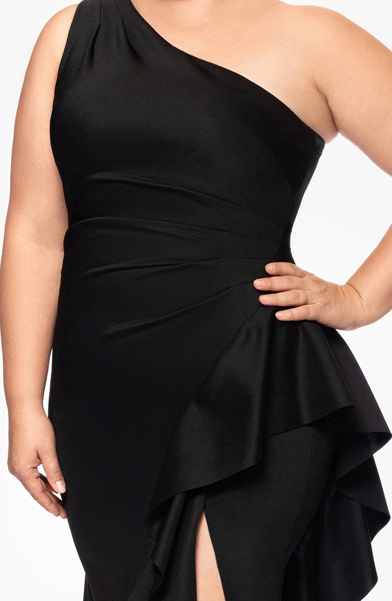 Xscape Evenings One-Shoulder Ruffle Scuba Knit Gown, Alternate, color,