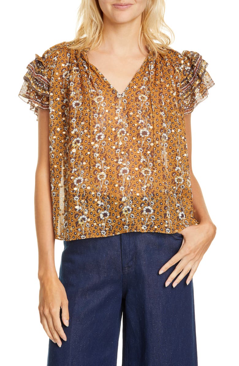 Ulla Johnson Kosta Jacquard Dot Silk Blouse, Main, color, 