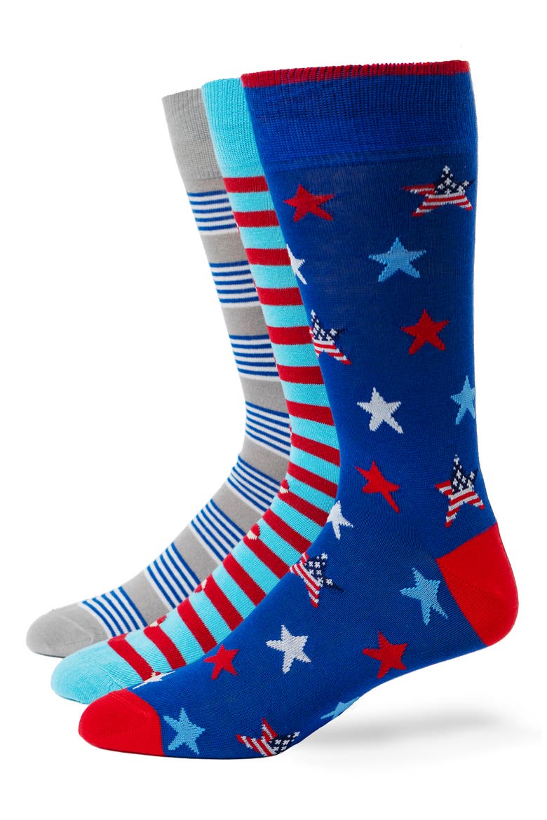 Assorted 3-Pack Cotton Blend Dress Socks, Main, color, ROYAL BLUE