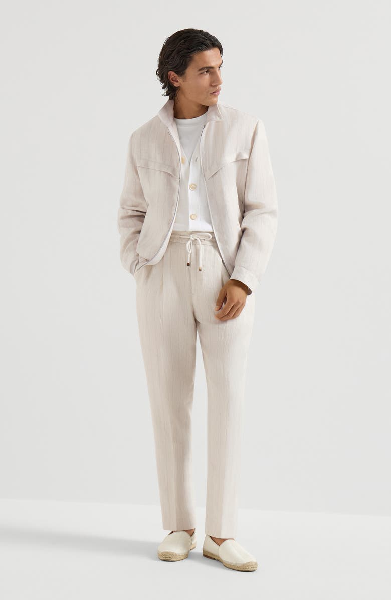Brunello Cucinelli Chalk stripe chevron trousers, Alternate, color, Shell