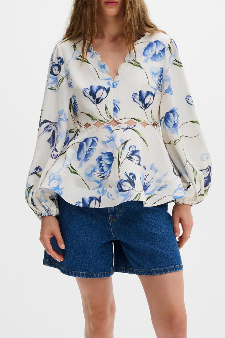 Maya Scalloped Balloon Sleeve Blouse, Alternate, color, Tulip Blue