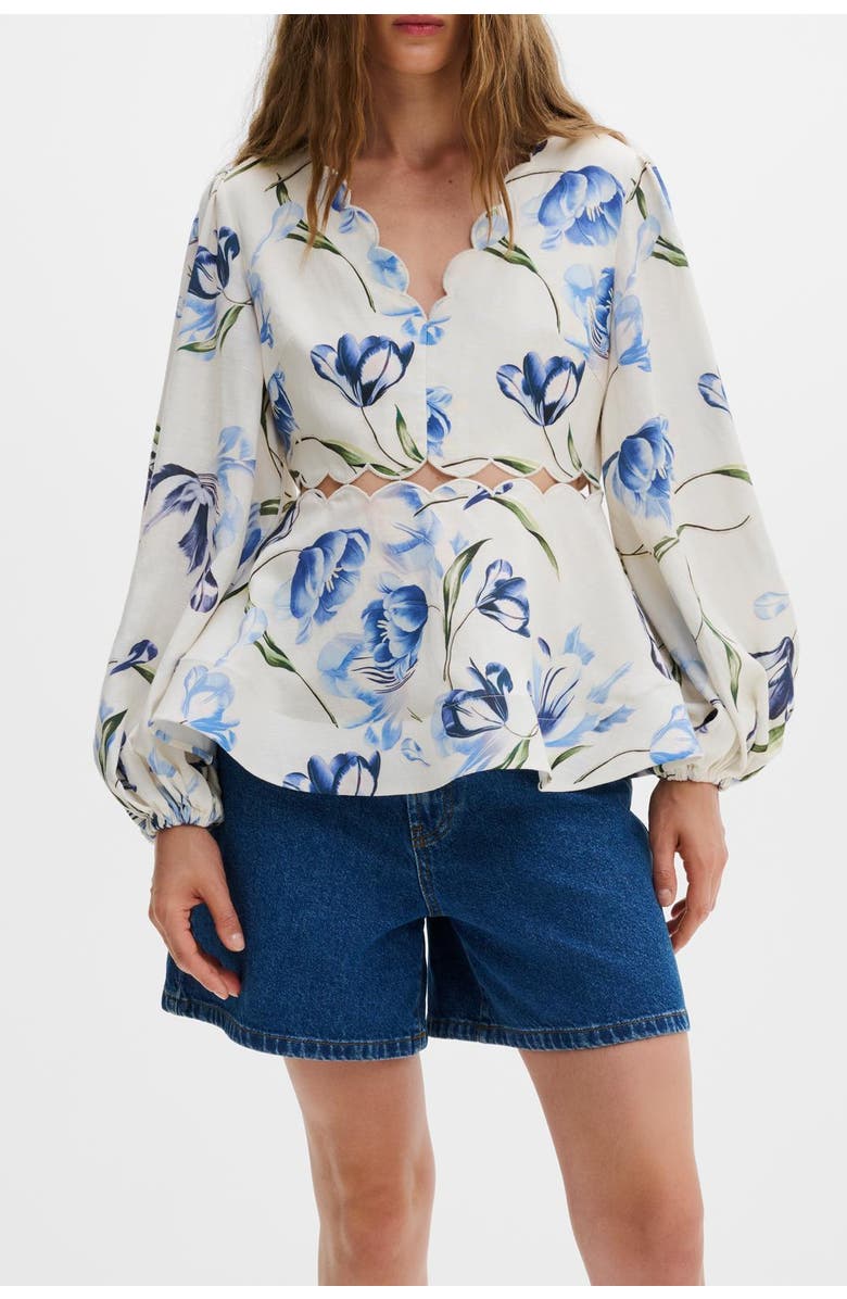 Malina Maya Scalloped Balloon Sleeve Blouse, Alternate, color, Tulip Blue