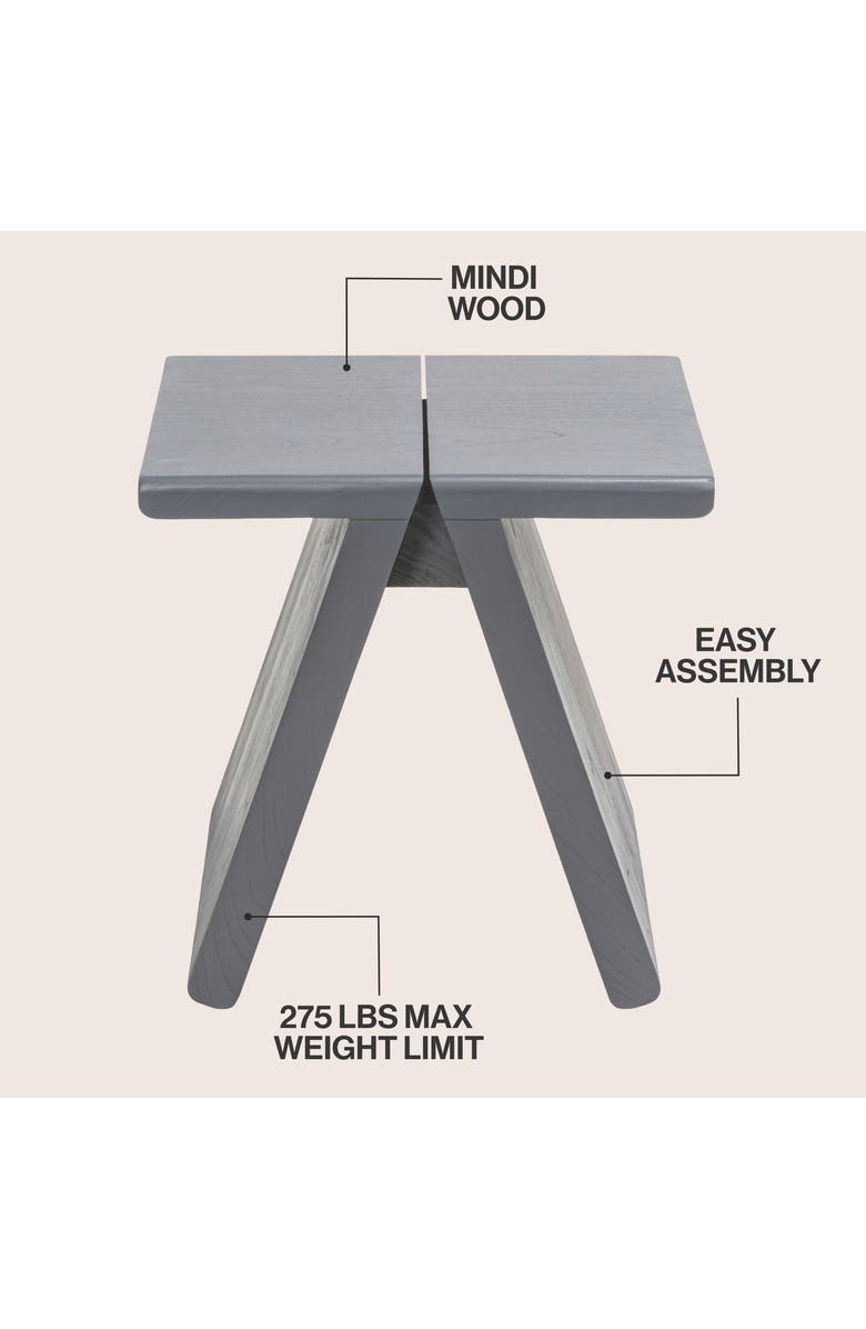 JONATHAN Y Jack Rustic Scandinavian Handcrafted Solid Mindi Wood Sculptural Base Accent Stool, Alternate, color, Dark Gray