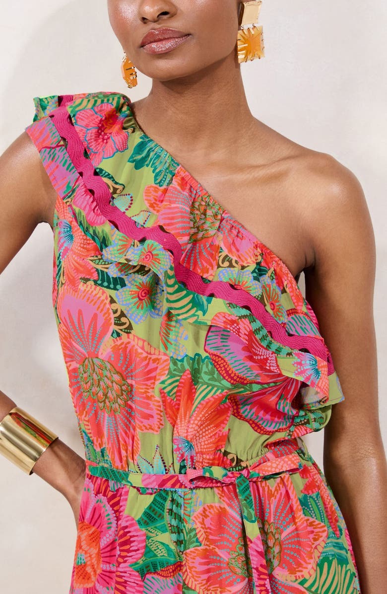 Lipsy Floral Print One Shoulder Crop Jumpsuit, Alternate, color, Green