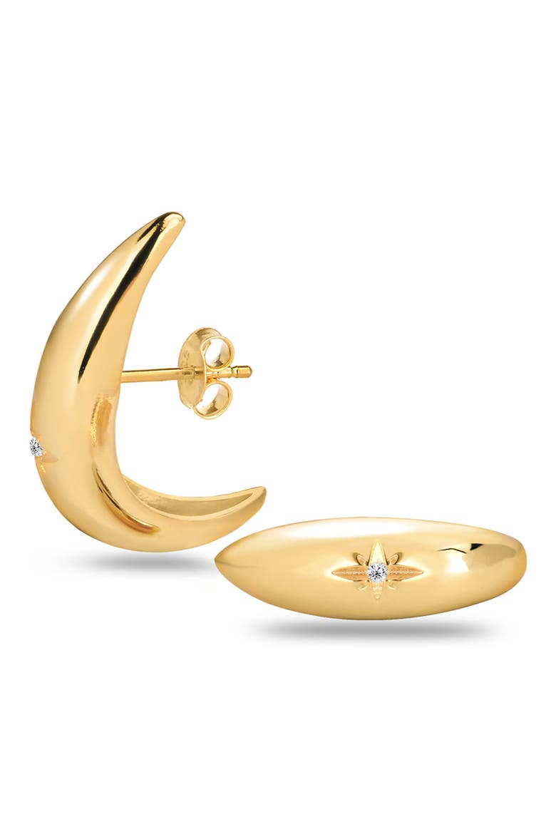 14K Gold Plate Sterling Silver CZ Stargazer Cuff Stud Earrings, Main, color, GOLD