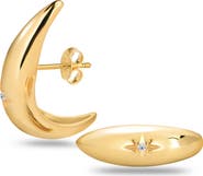 GABI RIELLE 14K Gold Plate Sterling Silver CZ Stargazer Cuff Stud Earrings