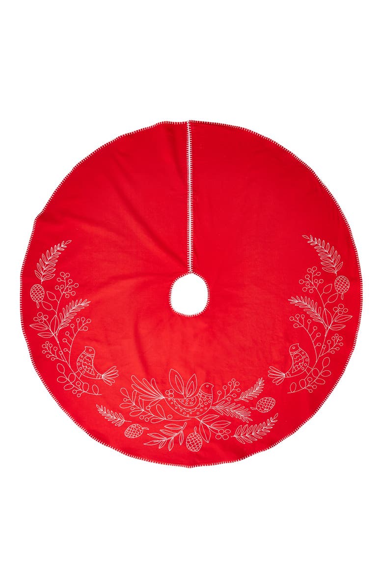 tag Red Cotton Partridge Sprig Tree Skirt Christmas Decor, Main, color, Red