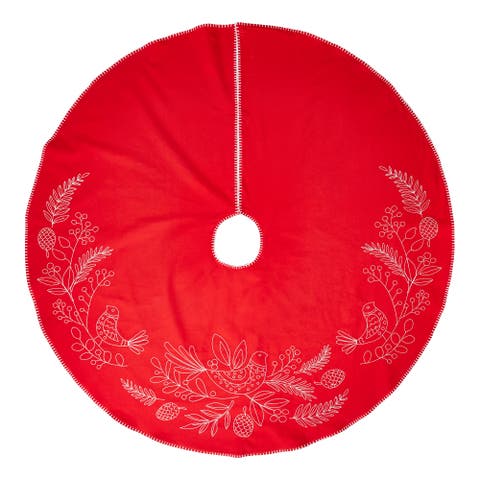 Red Cotton Partridge Sprig Tree Skirt Christmas Decor