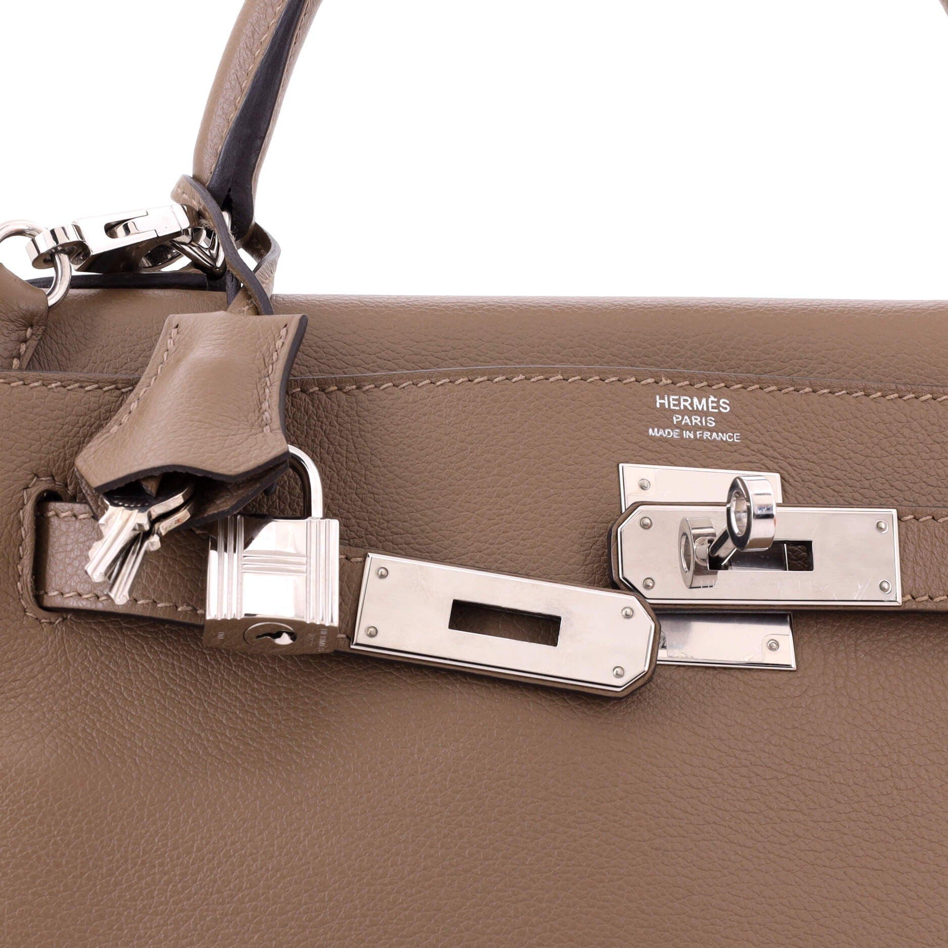 Pre-Owned Hermes Kelly Handbag Brown Evercolor with Palladium Hardware 28, Alternate, color, Beige De Weimar