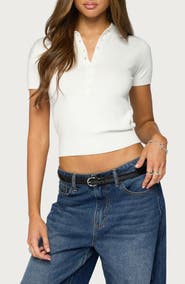 EDIKTED Gaela Collared Knit Henley Top
