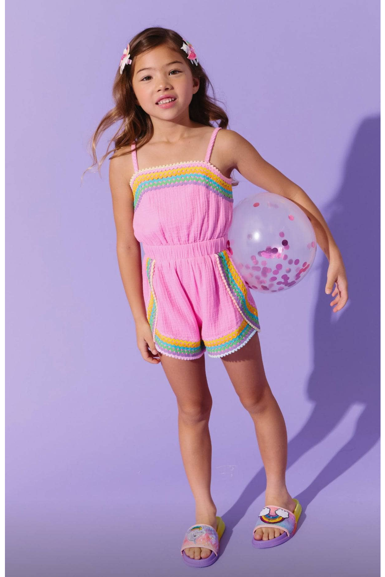 Rainbow Summer Romper, Alternate, color, Pink