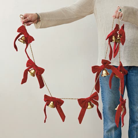Metal Bell Garland with Cotton and Jute Bows, Accents