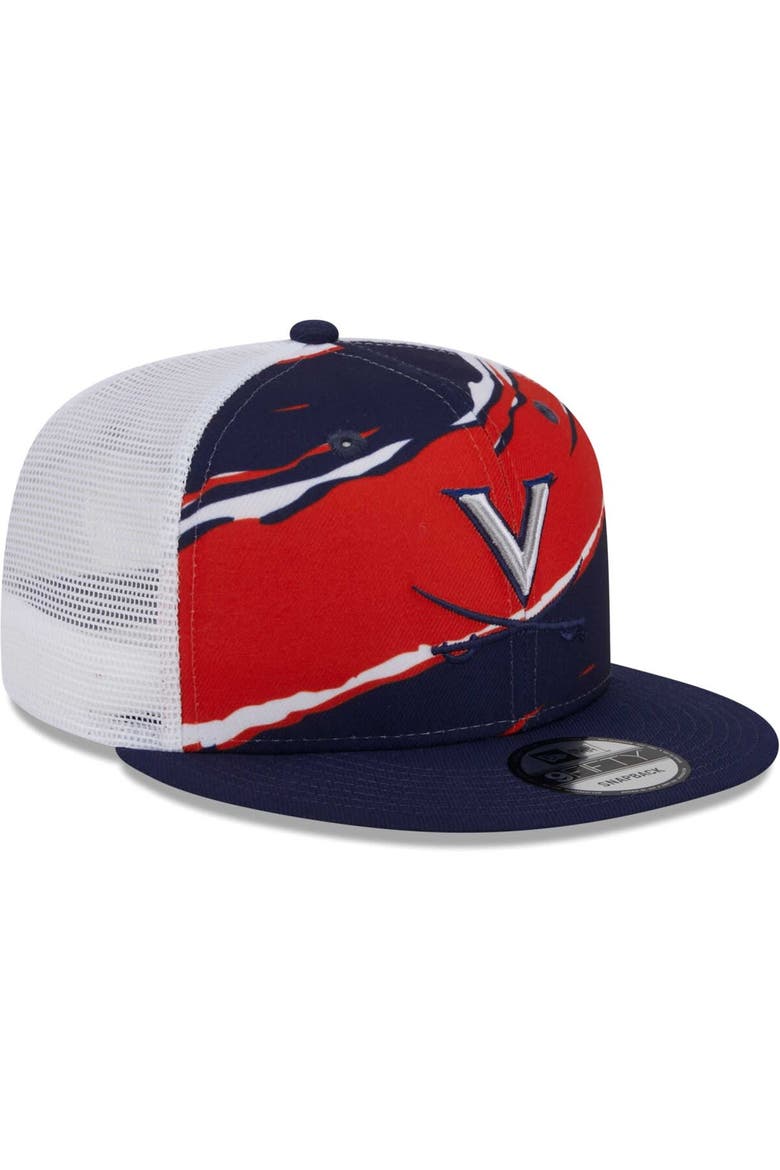 Men's New Era Navy Virginia Cavaliers Tear Trucker 9FIFTY Snapback Hat, Alternate, color, Navy