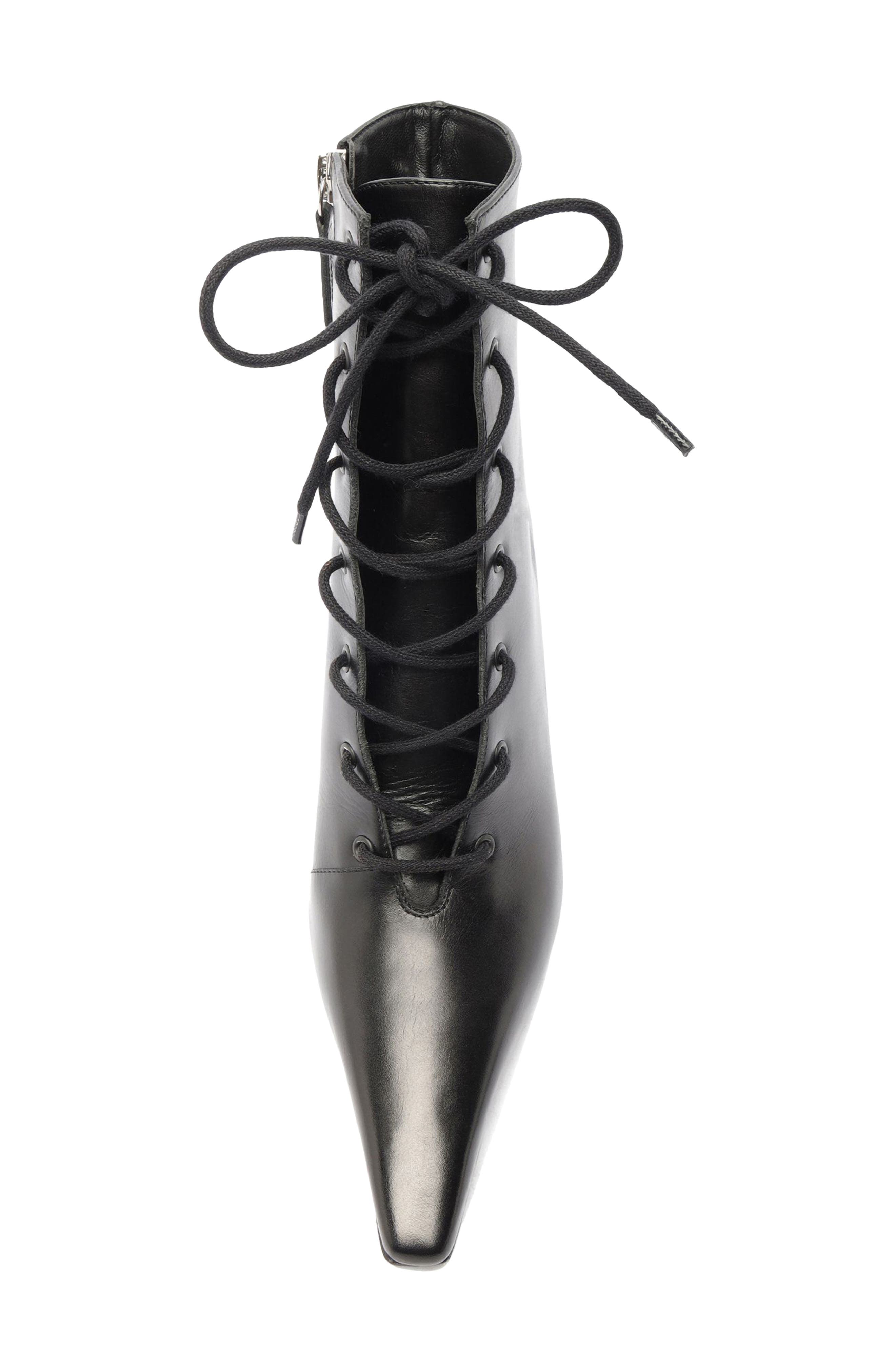 Roxanne Lace Pointed Toe Leather Bootie, Alternate, color, BLACK