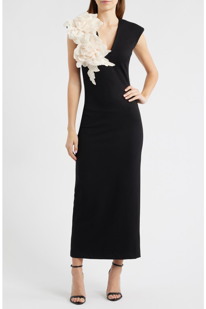 Zahara Floral Sleeveless Gown, Main, color, BLACK