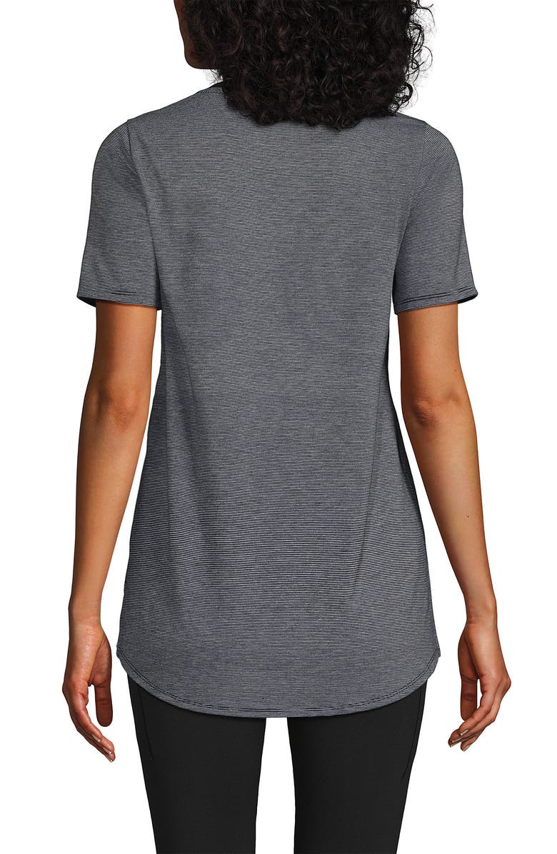Lands' End Short Sleeve Power Performance Scoop Neck Curved Hem Tunic Tee, Alternate, color, Black Pinstripe