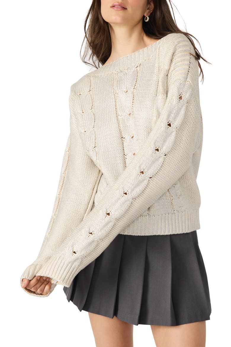 Debbi Cable Cotton Boat Neck Sweater, Alternate, color, ANTIQUE