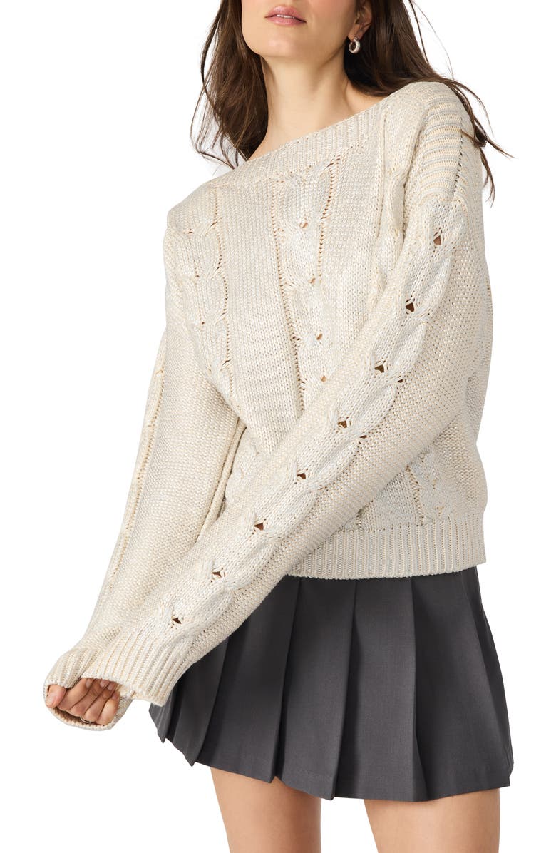 Steve Madden Debbi Cable Cotton Boat Neck Sweater, Alternate, color, Antique