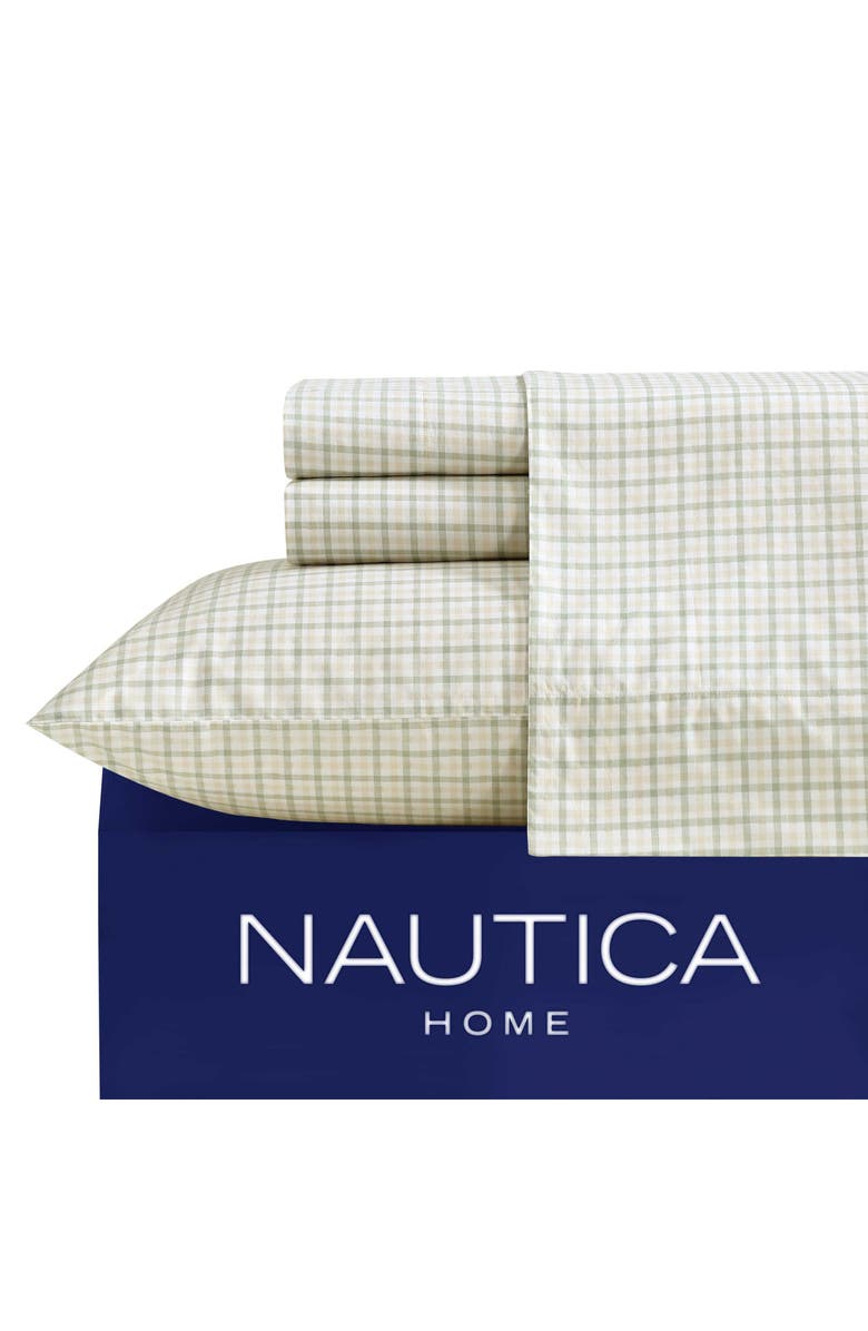 Nautica Calm Seas Cotton Percale Sheet Set, Alternate, color, Beige/ Green Check