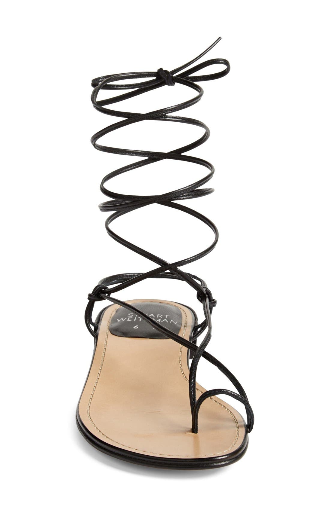 Stuart Weitzman 'Nieta' Lace-Up Flat Sandal, Alternate, color, 