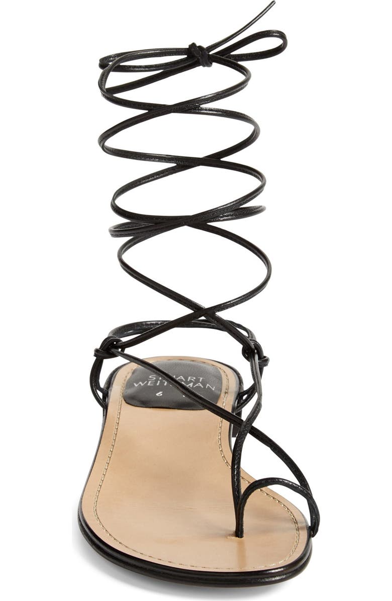Stuart Weitzman 'Nieta' Lace-Up Flat Sandal, Alternate, color,