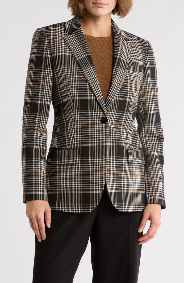 Theory Plaid Notch Lapel Blazer, Main, color, Black Multi