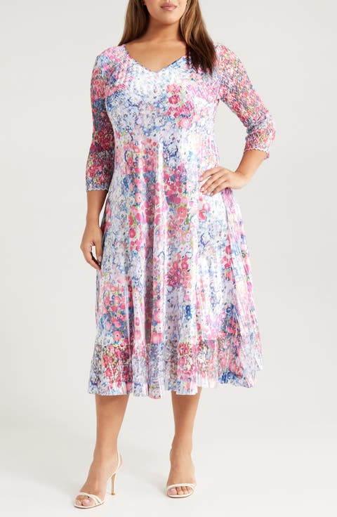 Floral Satin Charmeuse & Lace Cocktail Dress (Regular & Plus)