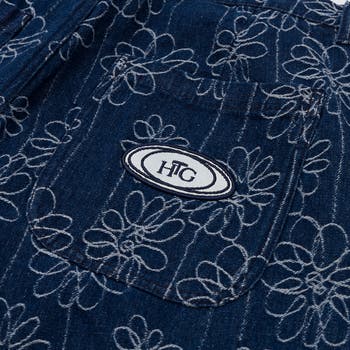 Floral Jacquard Denim Utility Pants