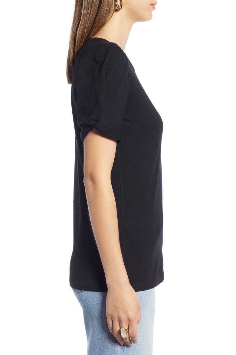 Twisted Puff Sleeve Tee, Alternate, color, BLACK