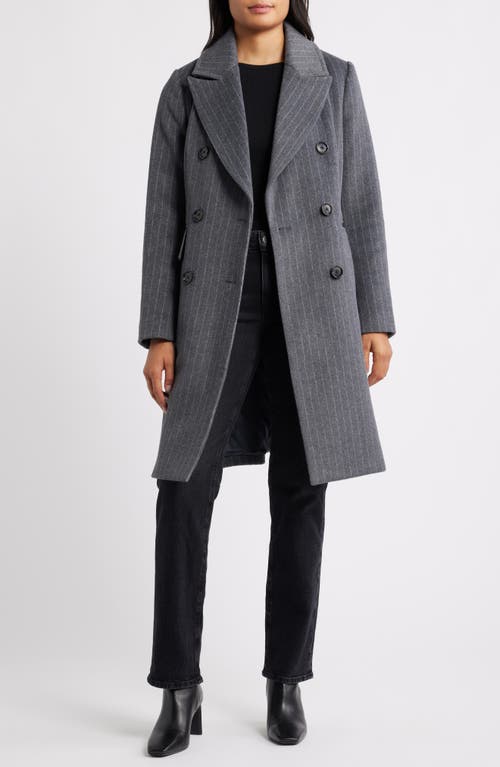 London Fog Heritage Pinstripe Double Breasted Coat In Gray
