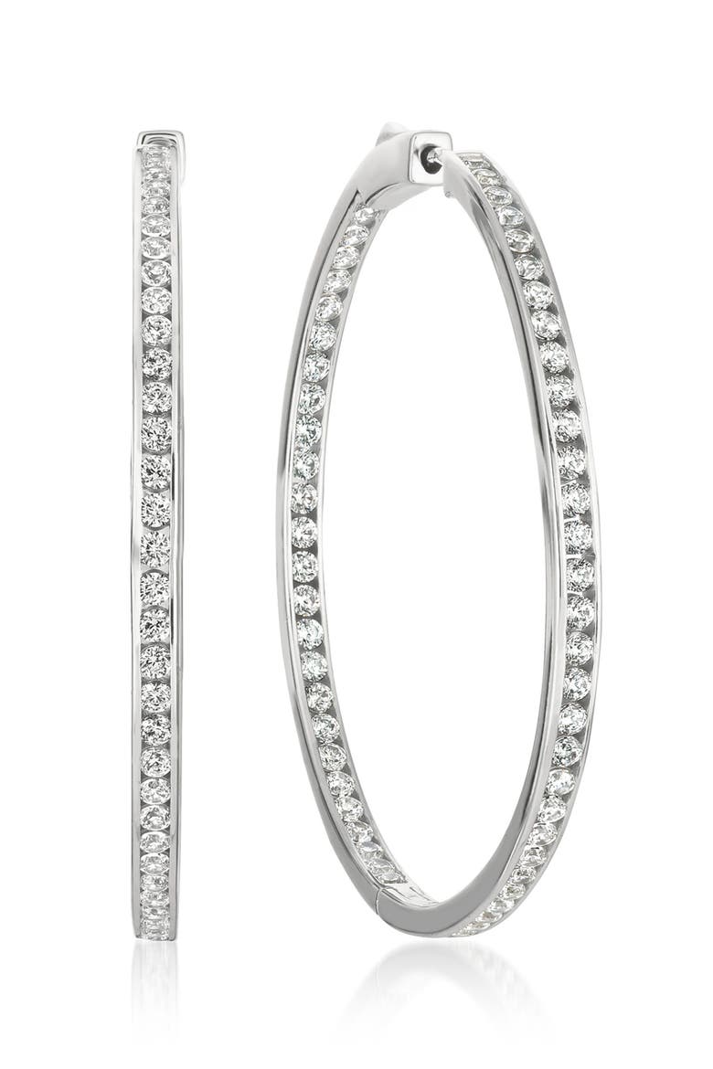 Pavé Cubic Zirconia Inside Out Hoop Earrings, Main, color, PURE PLATINUM/ CLEAR STONE