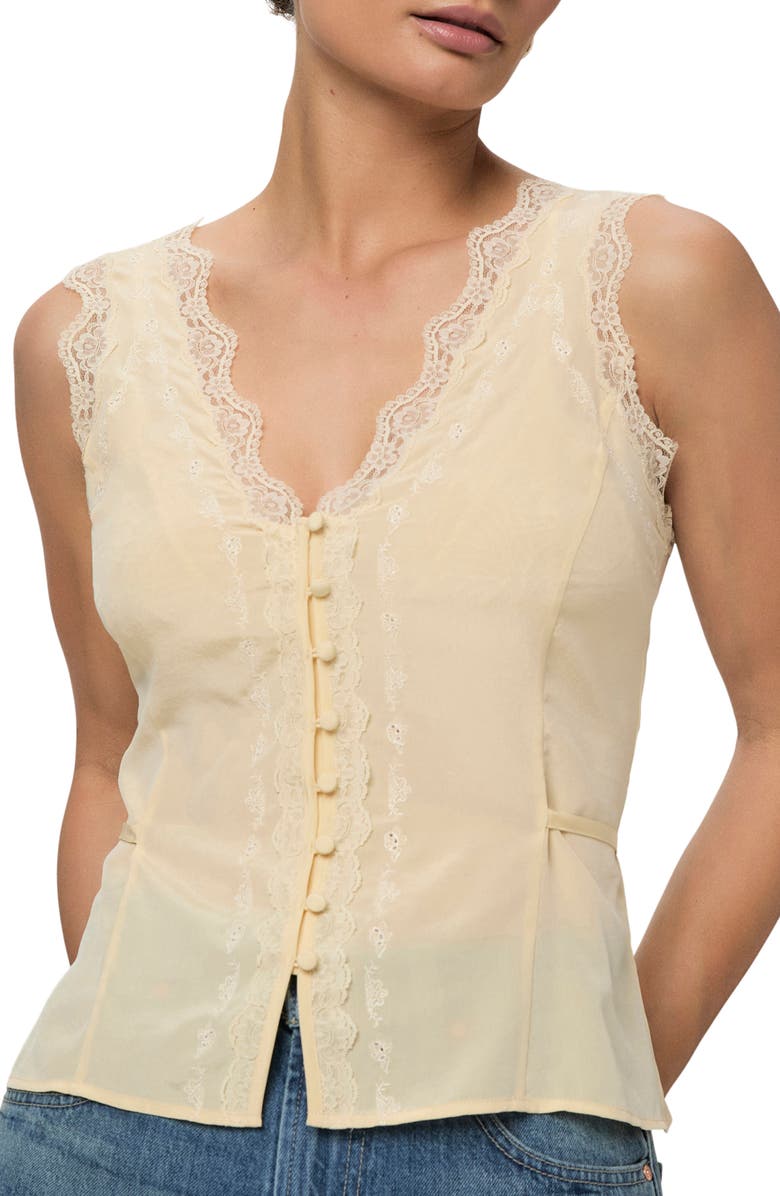 PAIGE Ancona Lace Trim Silk Tank, Alternate, color, Apricot Dust