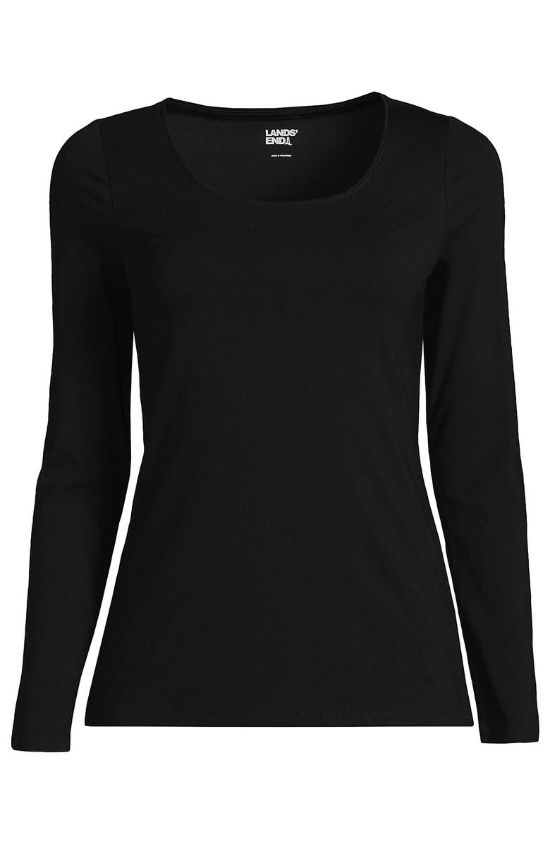 Lands' End Long Sleeve Lightweight Jersey Scoop Neck T-Shirt, Alternate, color, Black