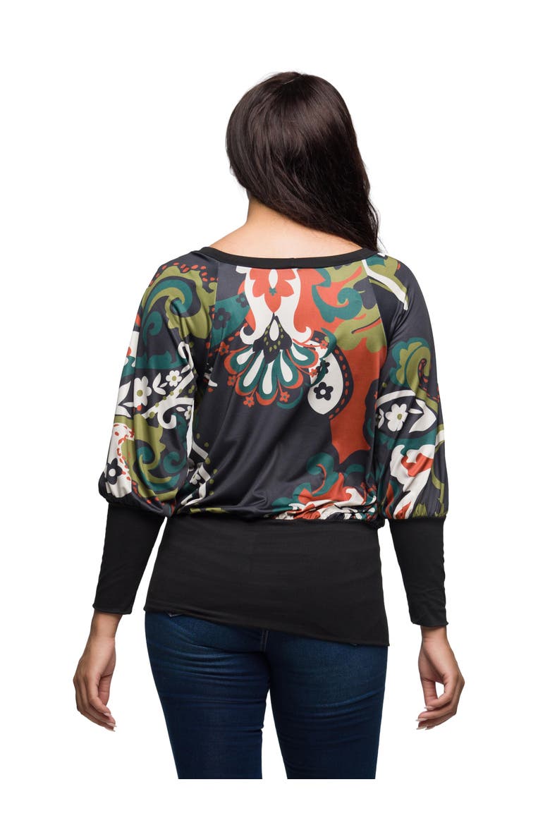 Paisley Print Dolman Sleeve Banded Top, Alternate, color, Gray Multi