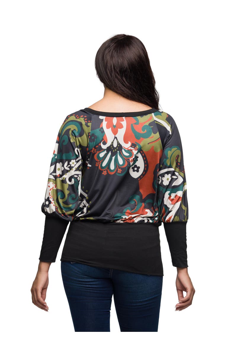 24seven Comfort Apparel Paisley Print Dolman Sleeve Banded Top, Alternate, color, Gray Multi