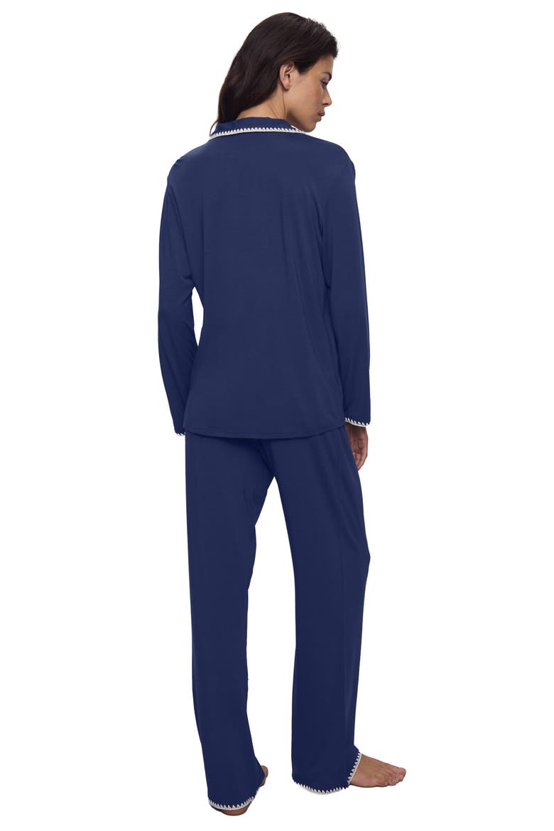 Frida Contrast Embroidery Knit Pajamas, Alternate, color, NAVY/ IVORY
