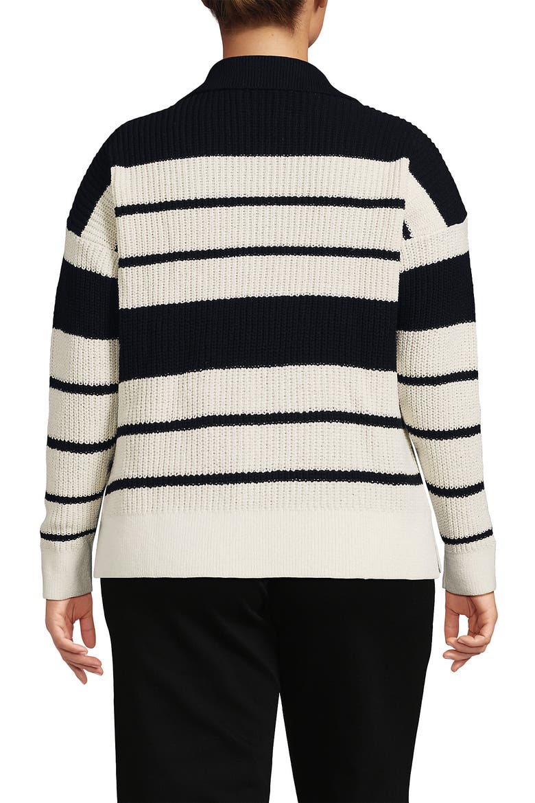 Cotton Boucle Johnny Collar Textured Sweater, Alternate, color, Ivory/Black Stripe