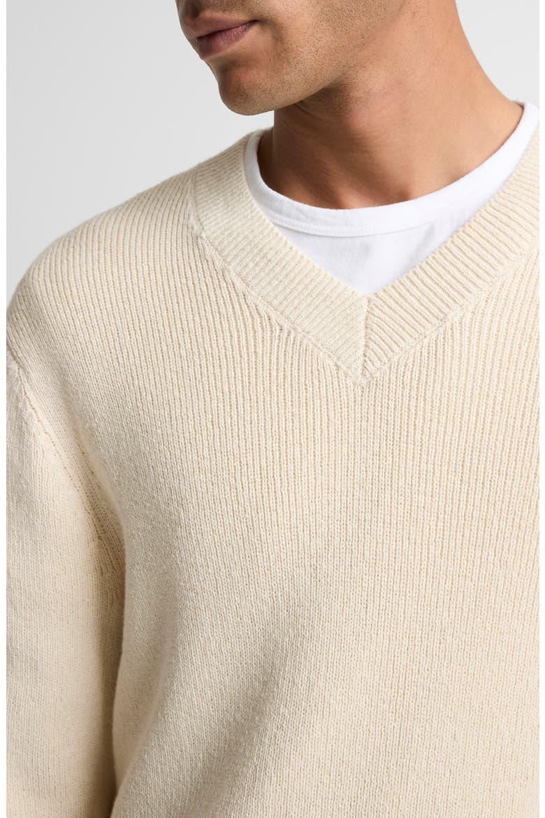 Rib V-Neck Cotton Blend Sweater, Alternate, color, CLASSIC CREAMDNU