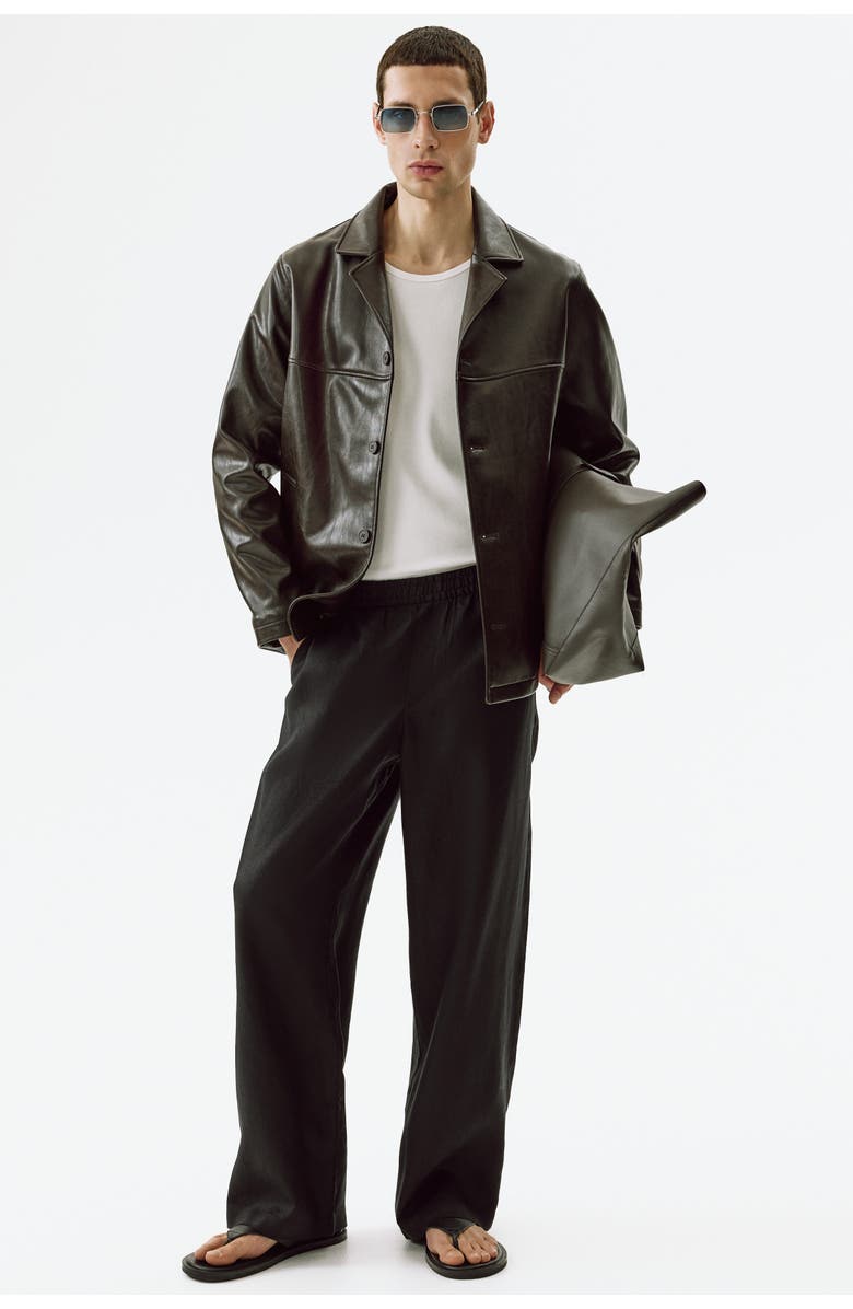 H&M Loose Fit Linen Trousers, Alternate, color, Black