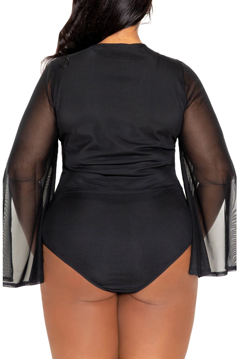 Mesh Long Sleeve Bodysuit, Alternate, color, BLACK