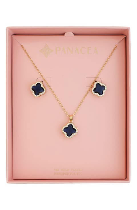 Crystal Clover Halo Stud Earrings & Pendant Necklace Set
