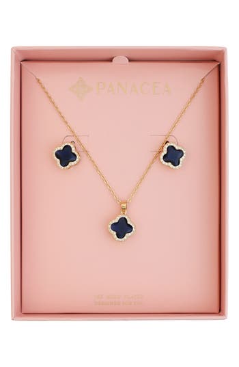 Panacea Crystal Clover Halo Stud Earrings & Pendant Necklace Set In Multi