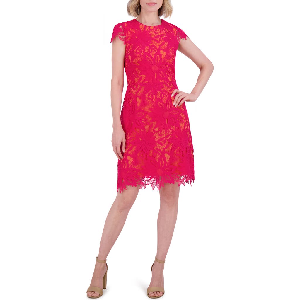 Vince Camuto Floral Lace Cap Sleeve Dress In Pink