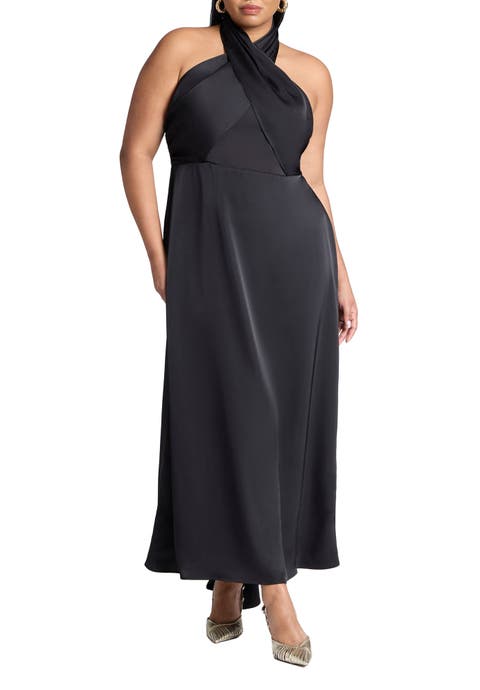 Halter Neck Satin Maxi Dress (Plus Available)