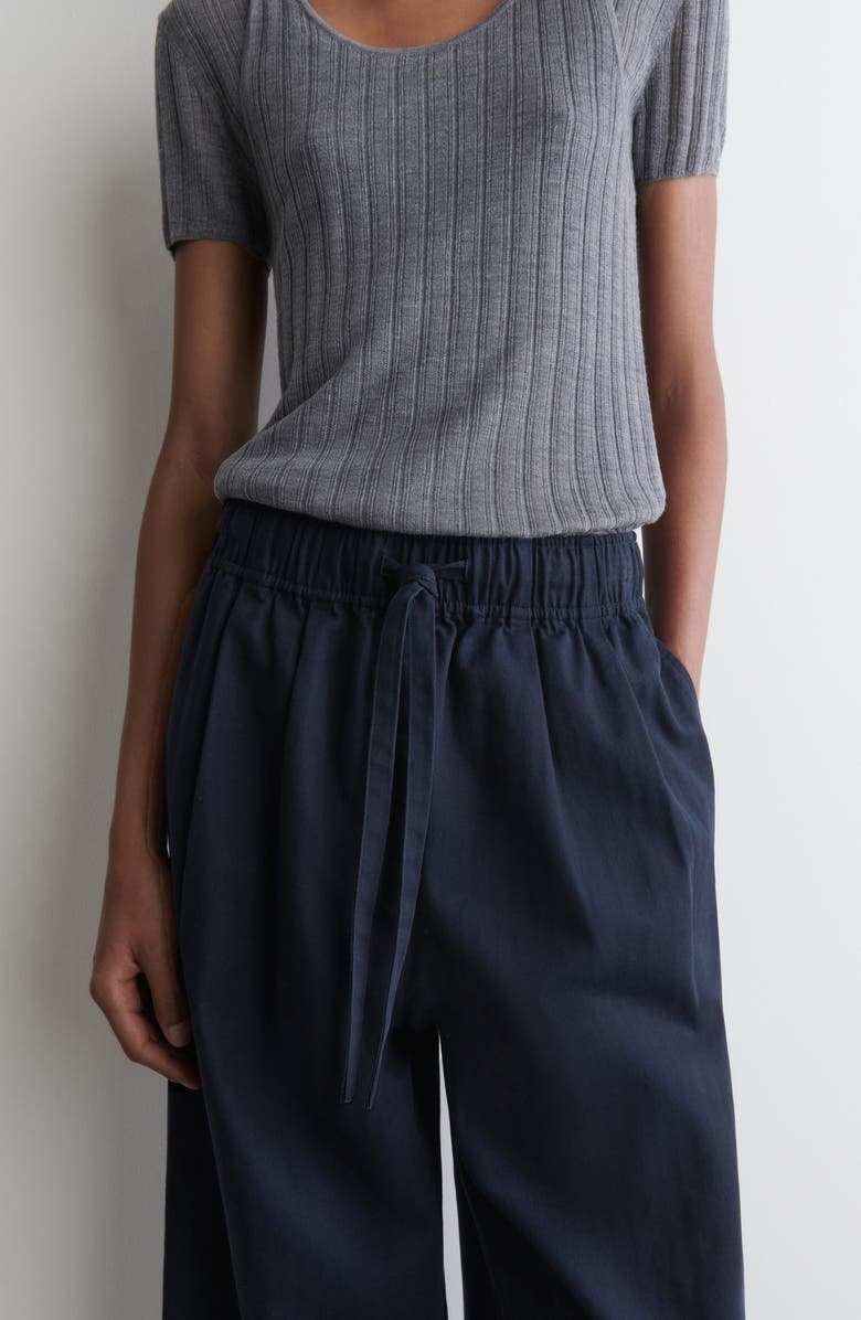 COS Cotton Herringbone Drawstring Pants, Alternate, color, Blue Dark